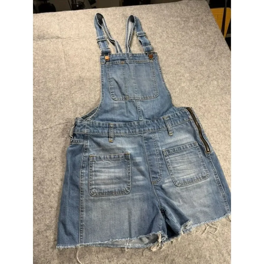 Madewell Denim Short Overalls Women's S Blue 100% Cotton Raw Hem Bib Shortalls